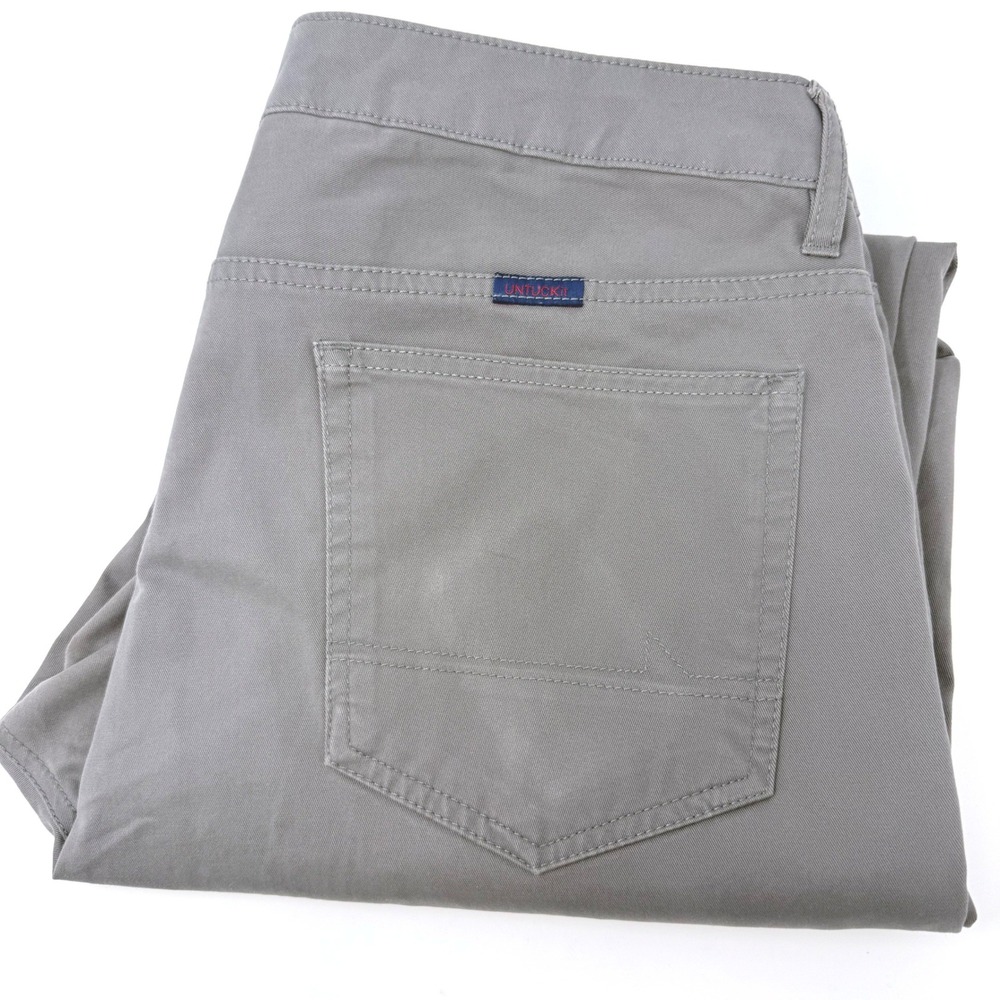 UNTUCKit Mens 34x30 Straight Fit Grey Chino Pants Cotton Stretch 5-Pocket Style